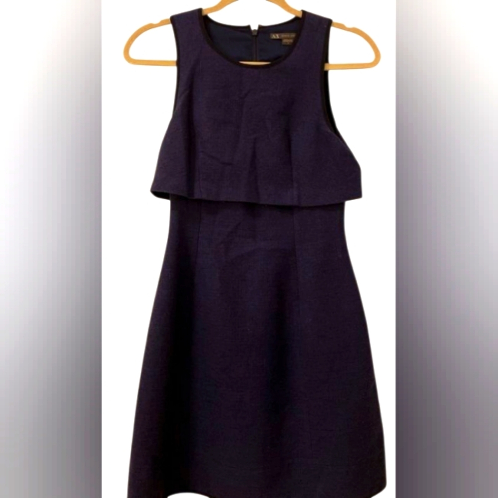 Armani Exchange  Dark Blue Layered Mini Sheath  Dress Size 00 With Pockets!